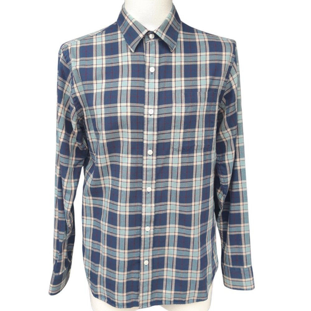 Banana Republic SZ M Flannel Blue Plaid Button Up Shirt